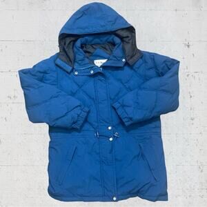 VTG LL Bean Goose Down Hooded Insulated Puffer Coat Zip Jacket Size L Blue